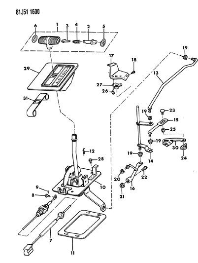1986 Jeep Wagoneer Controls, Gearshift, Floor Mounted Diagram
