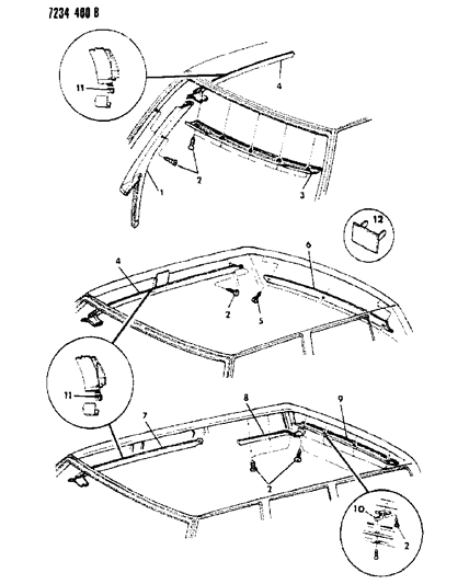 1987 Chrysler LeBaron Moulding - Garnish Diagram