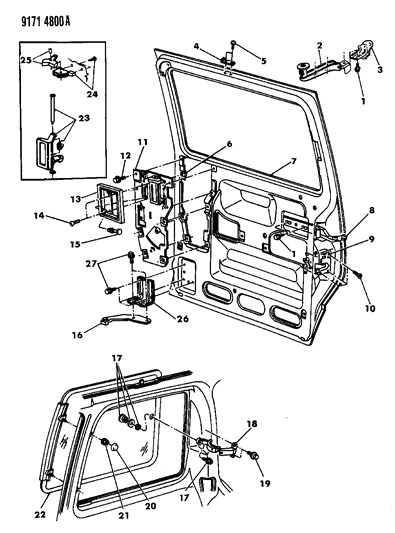 1989 Dodge Caravan Door, Sliding Shell, Glass And Controls Diagram