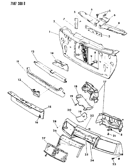 1987 Chrysler LeBaron Grille & Related Parts Diagram