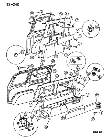 1994 Dodge Caravan Panel - Quarter Trim Diagram