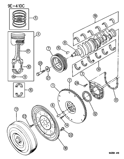 1994 Dodge Ram 2500 Crankshaft , Piston & Flywheel & Torque Converter Diagram 5
