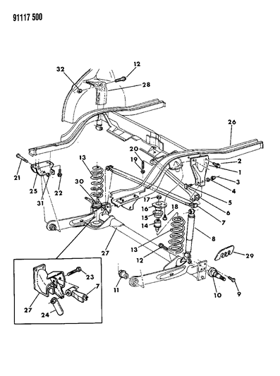 1991 Dodge Daytona Suspension - Rear Diagram