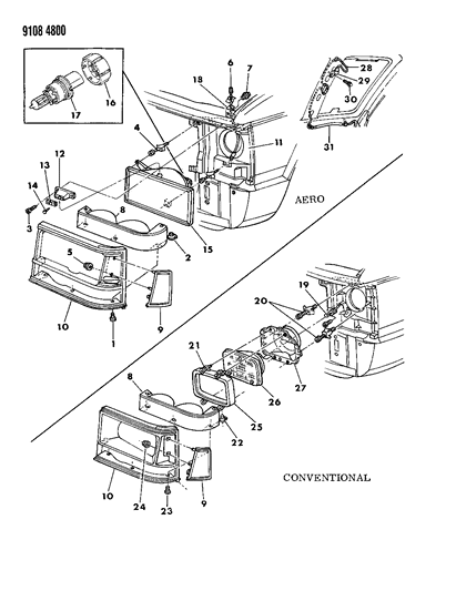 1989 Dodge Caravan Lamps - Front Diagram