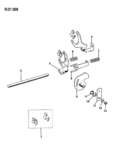 1984 Jeep Wrangler Shift Forks, Rails And Shafts Diagram 5