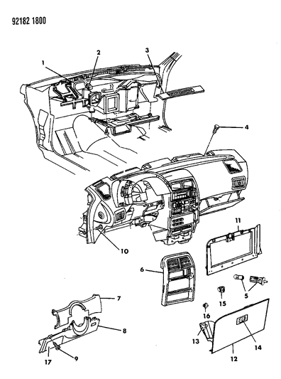 1992 Dodge Daytona Instrument Panel Bezels Diagram