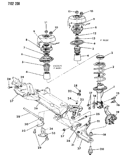 1987 Chrysler Town & Country Suspension - Front Diagram