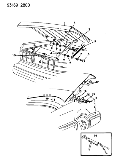 1993 Dodge Shadow Gas STRUT Assembly Diagram for 5241308