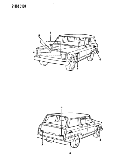 1991 Jeep Grand Wagoneer Nameplates Diagram
