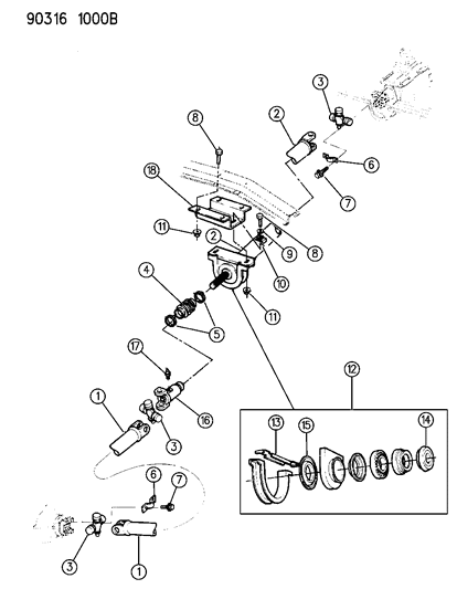 1991 Dodge Ramcharger Propeller Shaft, Two Piece Diagram 1