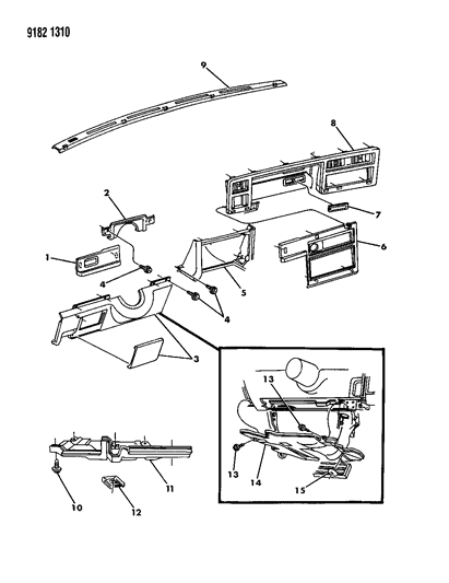 1989 Dodge Spirit Instrument Panel Bezels & Silencers Diagram