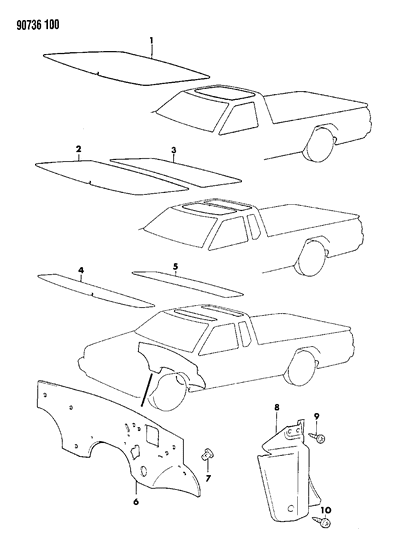 1990 Dodge Ram 50 Cowl Panel & Silencers Diagram