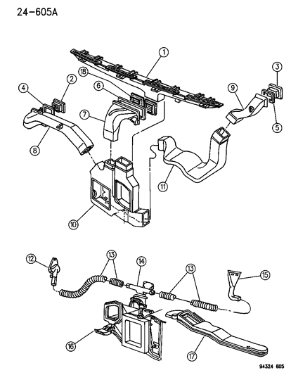 1994 Dodge Dakota Air Ducts, Outlets & Demister System Diagram