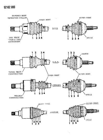 1992 Dodge Shadow Shaft - Major Component Listing Diagram