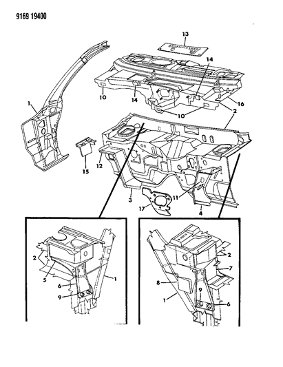 1989 Dodge Diplomat Cowl & Dash Panel Diagram
