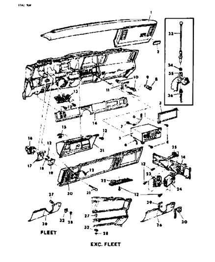 1984 Chrysler LeBaron Instrument Panel Cluster, Bezels, Switches & Radio Diagram