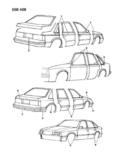 1986 Chrysler LeBaron Tape Stripes & Decals - Exterior View Diagram