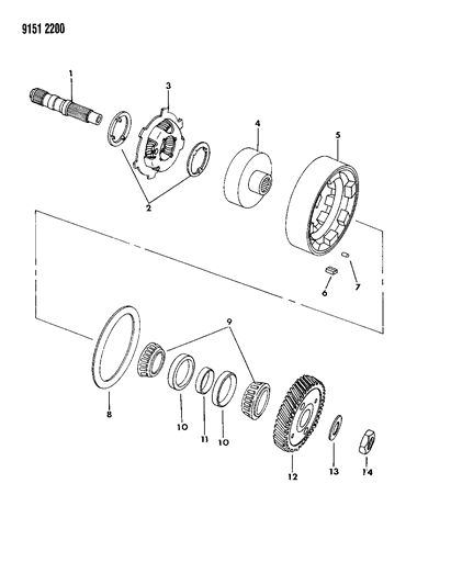1989 Dodge Omni Shaft - Output With Rear Carrier, Reverse Drum & Overrunning Clutch Diagram