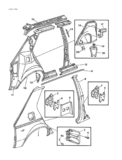 1984 Dodge Omni Body Rear Quarter Diagram 3