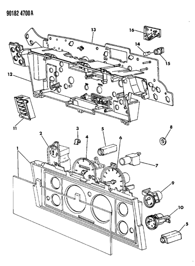 1990 Dodge Grand Caravan Instrument Panel - Cluster W/Tachometer & Gauges Diagram