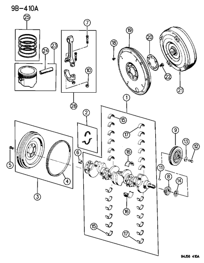 1996 Jeep Grand Cherokee Crankshaft , Piston & Torque Converter Diagram 1