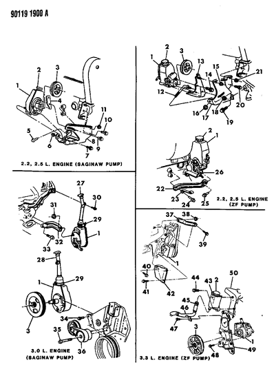 1990 Dodge Omni Pump Assembly & Attaching Parts Diagram
