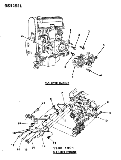 1993 Dodge Dakota Mounting - A/C Compressor Diagram 1