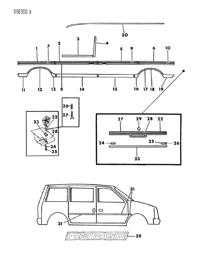 1985 Dodge Caravan RETAINER Pkg MOULDING Diagram for 4293606