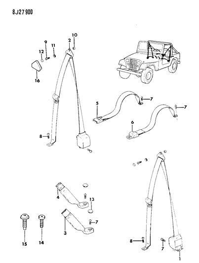 1987 Jeep Wrangler Belt, Tongue And Adjuster, Inner, Black Diagram for 55013094