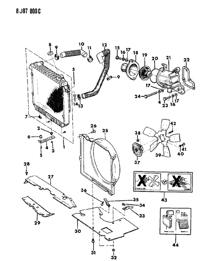 1987 Jeep Wagoneer Radiator & Related Parts Diagram 3