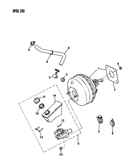 1992 Dodge Monaco Booster & Master Cylinder Without Anti-Lock Brakes Diagram