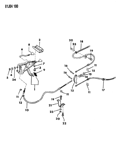 1984 Jeep Wrangler Lever Assembly & Cables Parking Brake Diagram 1