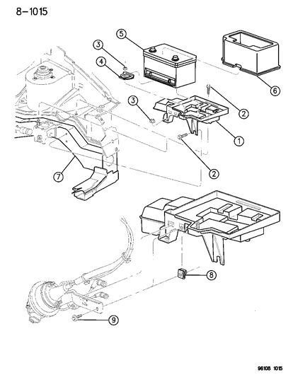 1996 Chrysler Town & Country Battery Trays & Cables Diagram