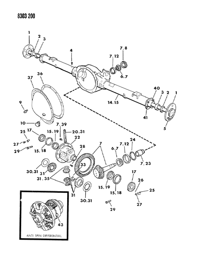 1989 Dodge W150 Axle, Rear, With Differential And Carrier Diagram 1