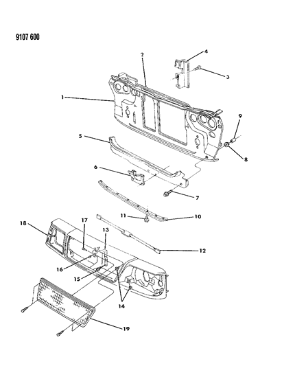 1989 Dodge Aries Grille & Related Parts Diagram