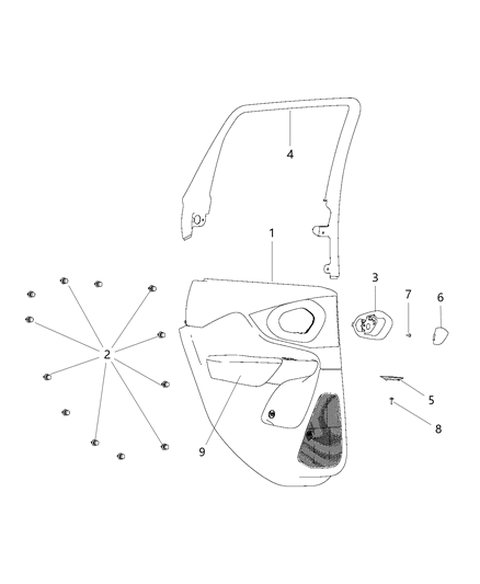 2015 Jeep Cherokee Panel-Rear Door Trim Diagram for 1UJ231V5AE