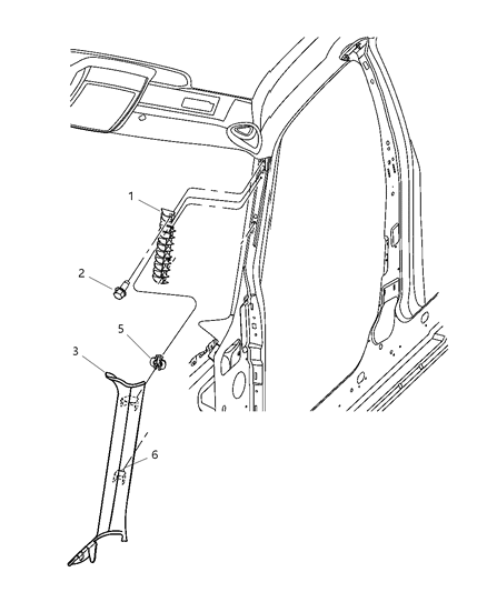 2007 Dodge Charger Molding - A Pillar Diagram