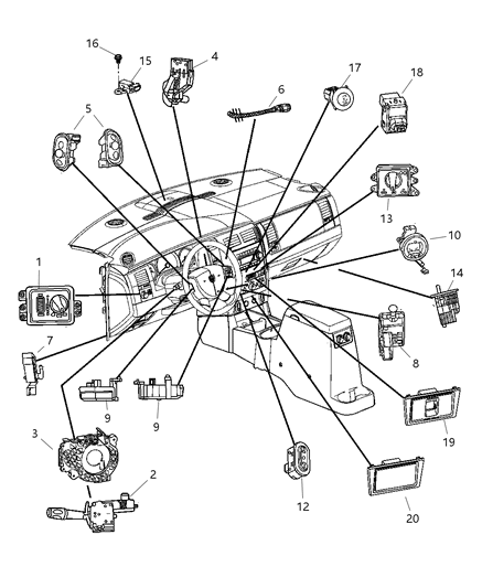 2005 Dodge Durango Air Bag Spiral Cable Clock Spring Diagram for 56049795AA