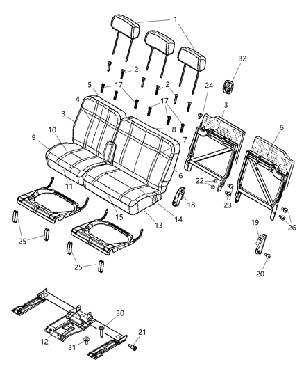 2008 Chrysler Aspen Rear Seat Cushion Left Diagram for 1FR051D5AA
