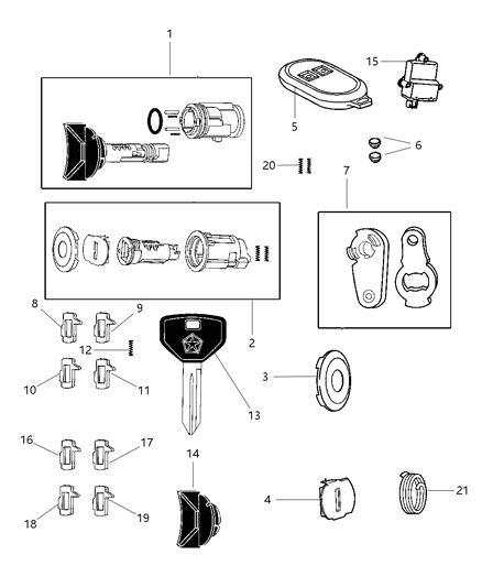 1999 Dodge Dakota Lock Cylinders & Components Diagram