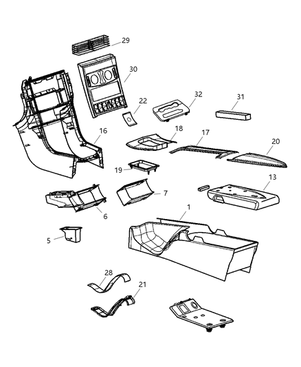 2005 Chrysler Crossfire Cover-Center Console Storage Diagram for YB22BD5AA
