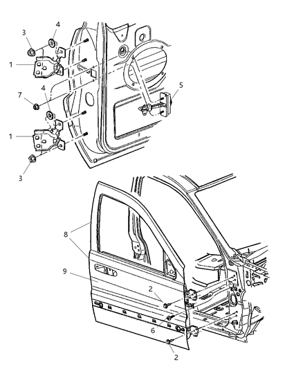 2005 Jeep Liberty Door, Front, Shell And Hinges Diagram