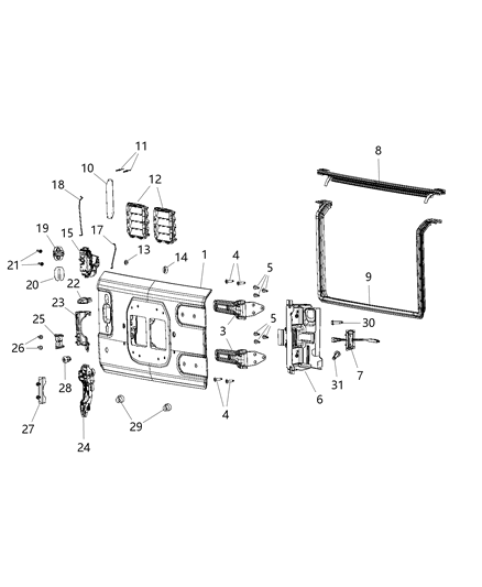 2020 Jeep Wrangler WEATHERST-Swing Gate To Body Diagram for 68271740AF