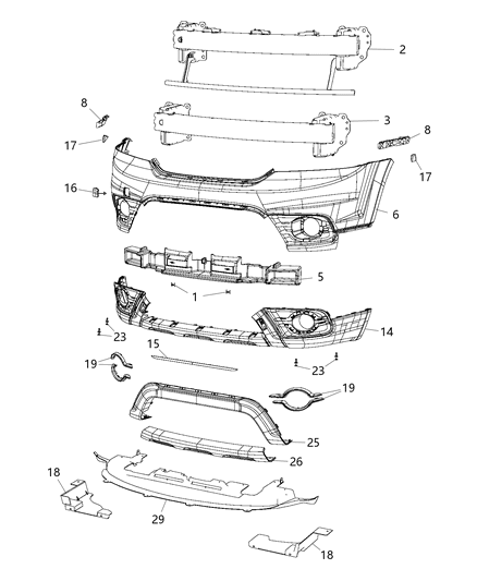 2014 Dodge Journey Front Lower Bumper Cover Diagram for 68223777AA