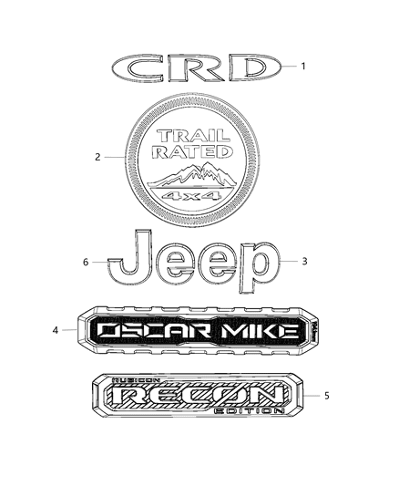 2018 Jeep Wrangler Nameplates - Emblem & Medallions Diagram