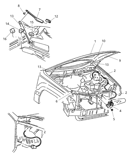 2004 Jeep Grand Cherokee Hood, Latch And Hinges Diagram