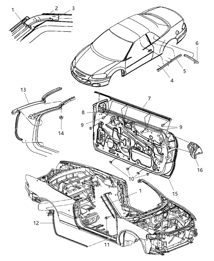 2006 Chrysler Sebring WEATHERSTRIP-Folding Top Rear Side Rail Diagram for 5056042AA