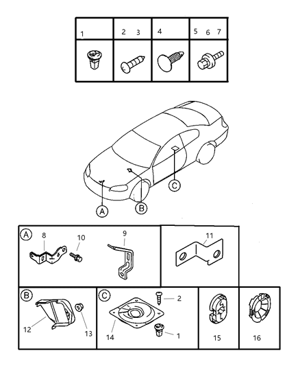 2004 Dodge Stratus Wiring - Brackets & Attaching Parts Diagram
