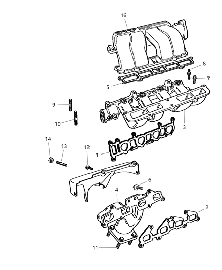 2000 Dodge Caravan Manifolds - Intake & Exhaust Diagram 1