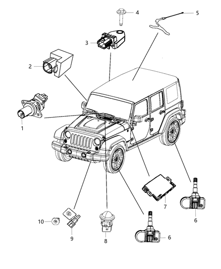 2015 Jeep Wrangler Sensors - Body Diagram